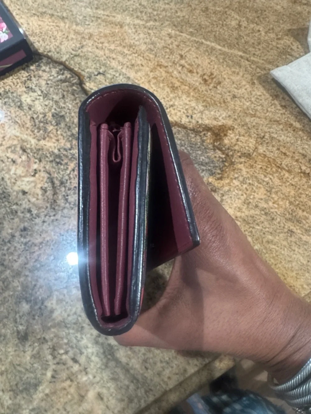 Gucci Floral GG Supreme Continental Wallet - Gray with Pink & Green Accents - Picture 7 of 15